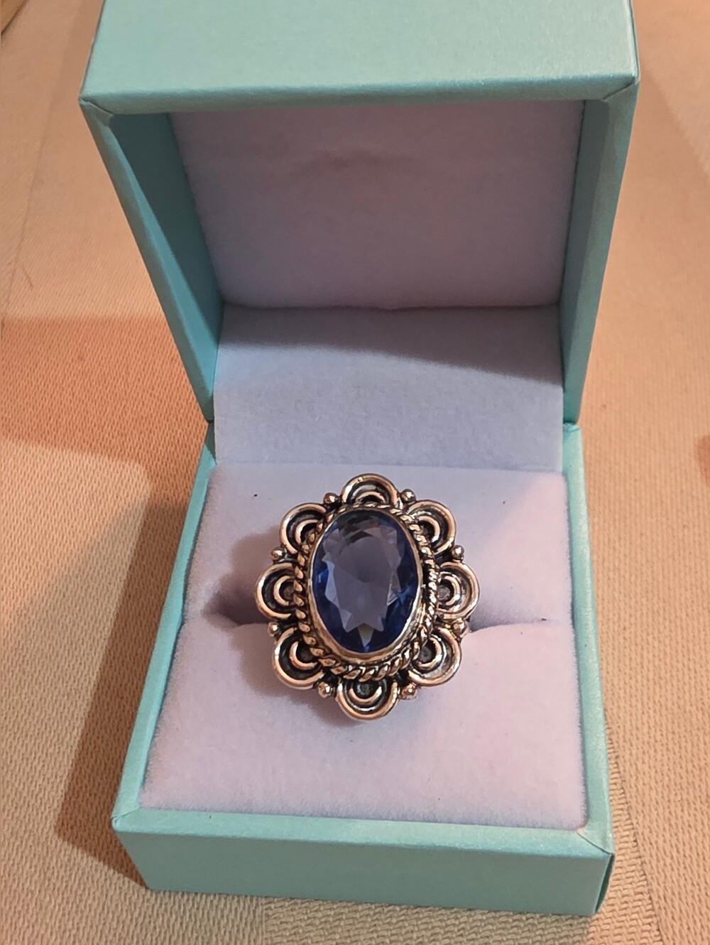 Natural blue topaz, sterling silver 925 ring Size 7.5 Comes with box shown - Picture 2 of 6